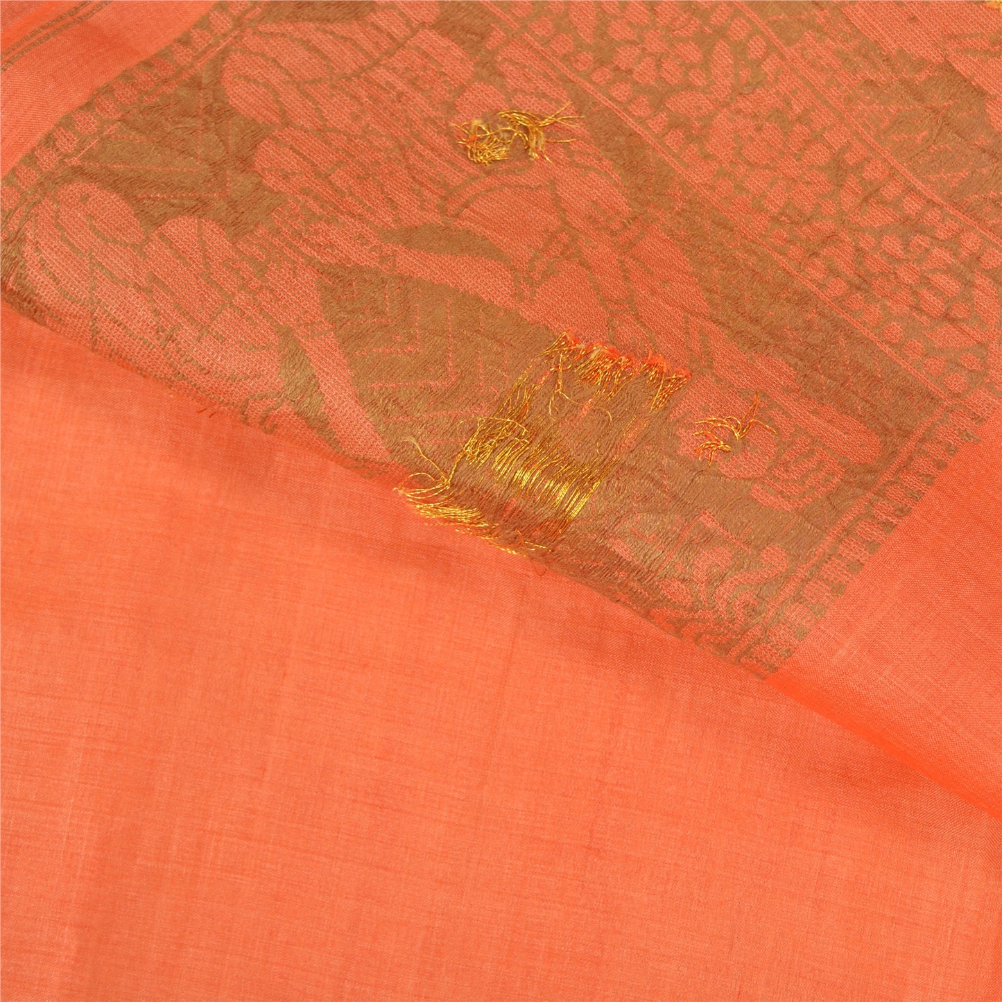 Sanskriti Vintage Orange Sarees 100% Pure Silk Woven Baluchari Sari Craft Sustainable Fabric