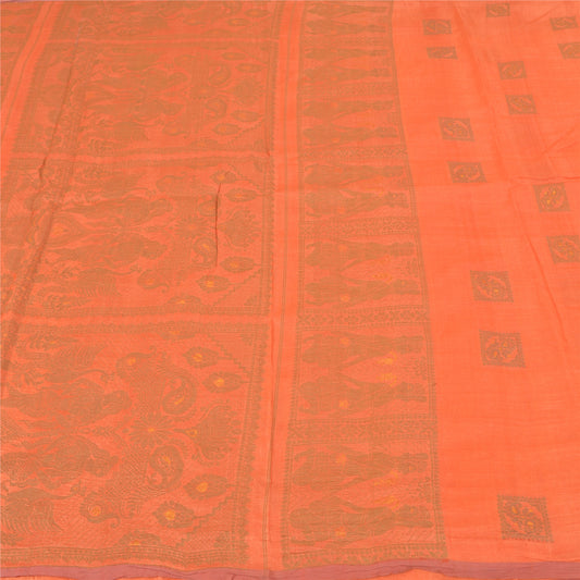 Sanskriti Vintage Orange Sarees 100% Pure Silk Woven Baluchari Sari Craft Sustainable Fabric