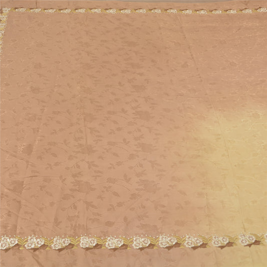 Sanskriti Vintage Peach Sarees Pure Silk Embroidered Woven Parsee Sari Sustainable Fabric