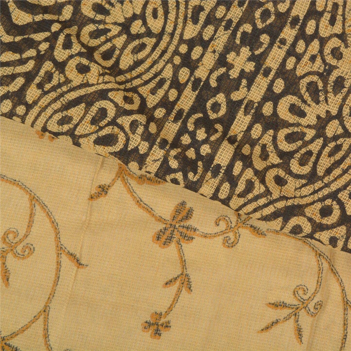 Sanskriti Vintage Beige Sarees 100% Pure Cotton Printed Woven Kota Sari Sustainable Fabric