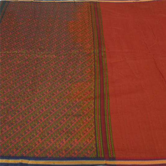 Sanskriti Vintage Dark Red Sarees 100% Pure Silk Hand-Woven Premium Sari Sustainable Fabric