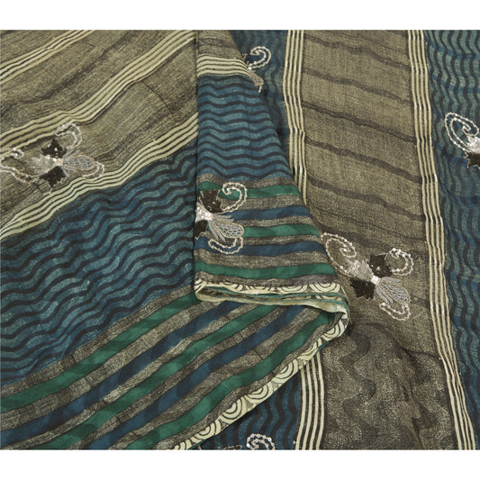 Sanskriti Vintage Indian Sarees Pure Georgette Silk Hand Beaded Sari Sustainable Fabric