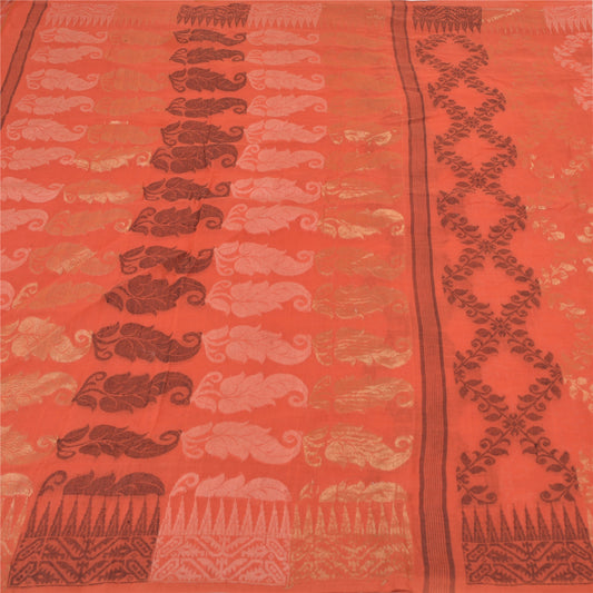 Sanskriti Vintage Coral Sarees 100% Pure Cotton Hand-Woven Premium Sari Sustainable Fabric