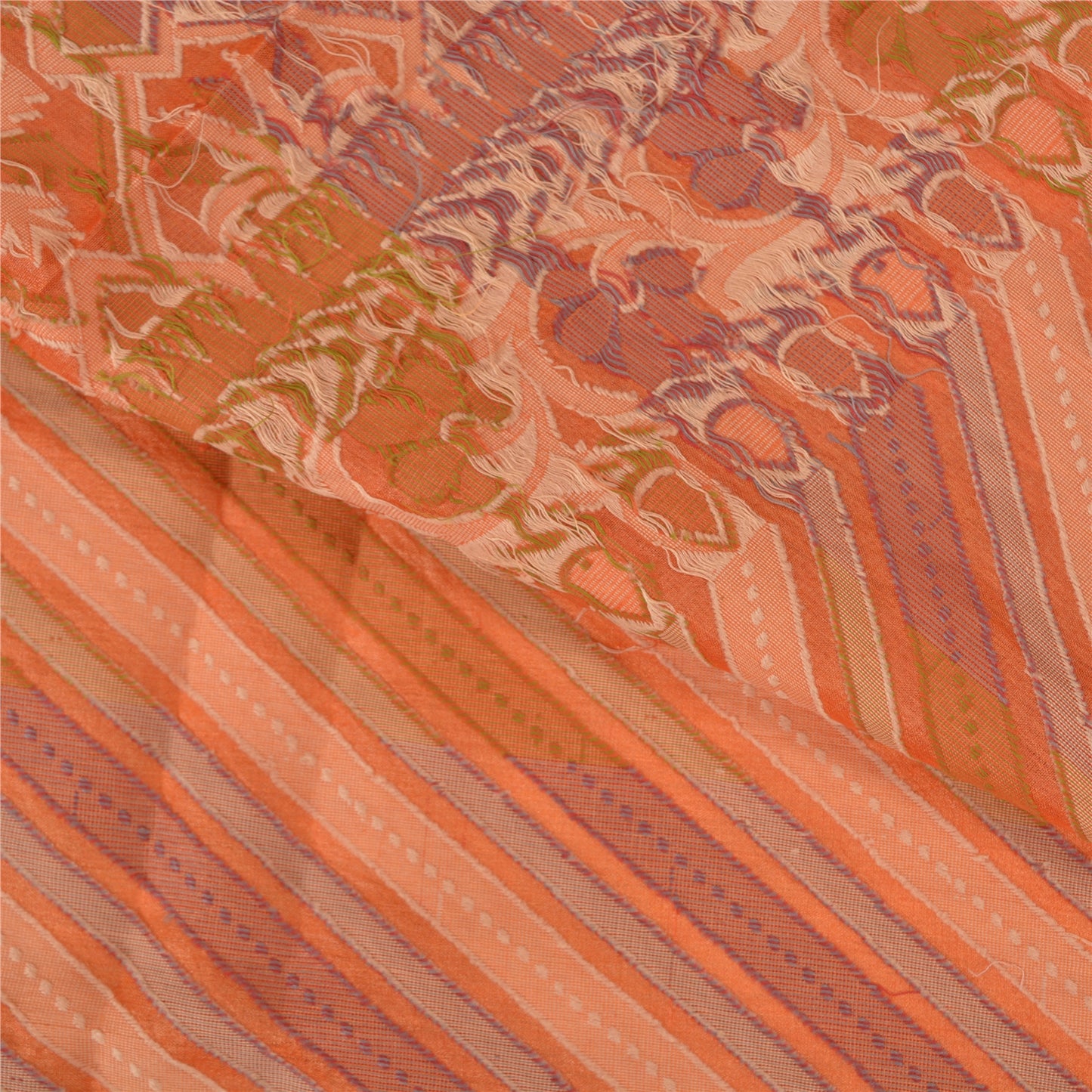 Sanskriti Vintage Peach Sarees 100% Pure Silk Woven Premium Sari Craft Sustainable Fabric