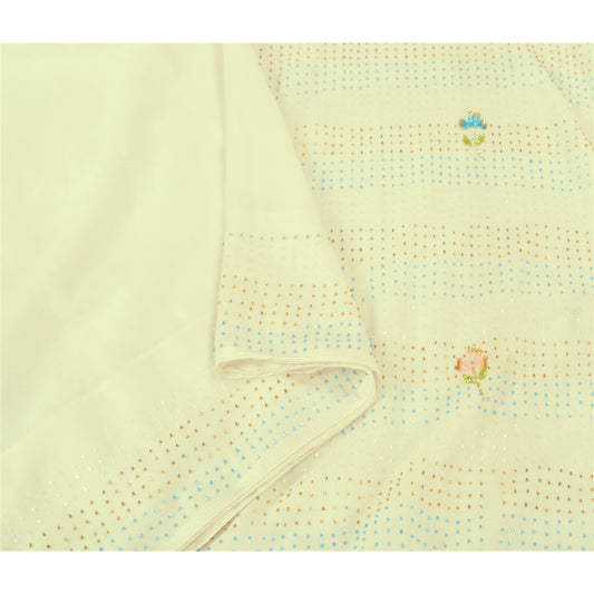 Sanskriti Vintage Ivory Sarees Art Silk Hand Beaded Premium Sari Craft Sustainable Fabric