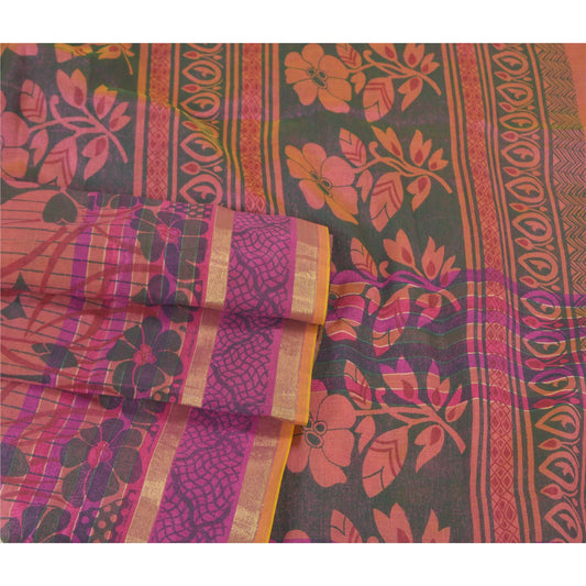 Sanskriti Vintage Pink Sarees 100% Pure Silk Printed Woven Printed Sari Sustainable Fabric