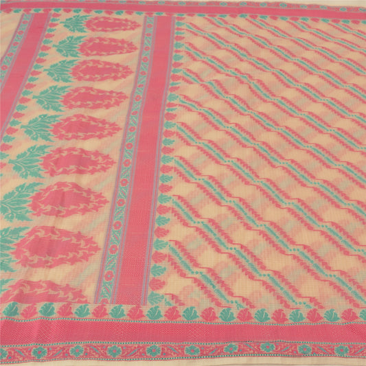 Sanskriti Vintage Peach Sarees Blend Silk Peach Woven Kota Doria Sari Sustainable Fabric