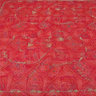 Sanskriti Vintage Red Sarees Georgette Hand Beaded Bandhani Print Sari Fabric