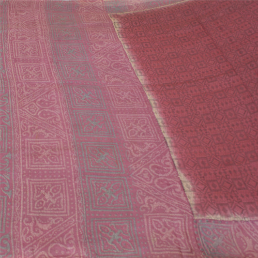 Sanskriti Vintage Pink Sarees 100% Pure Silk Woven Batik Work Sari Craft Sustainable Fabric