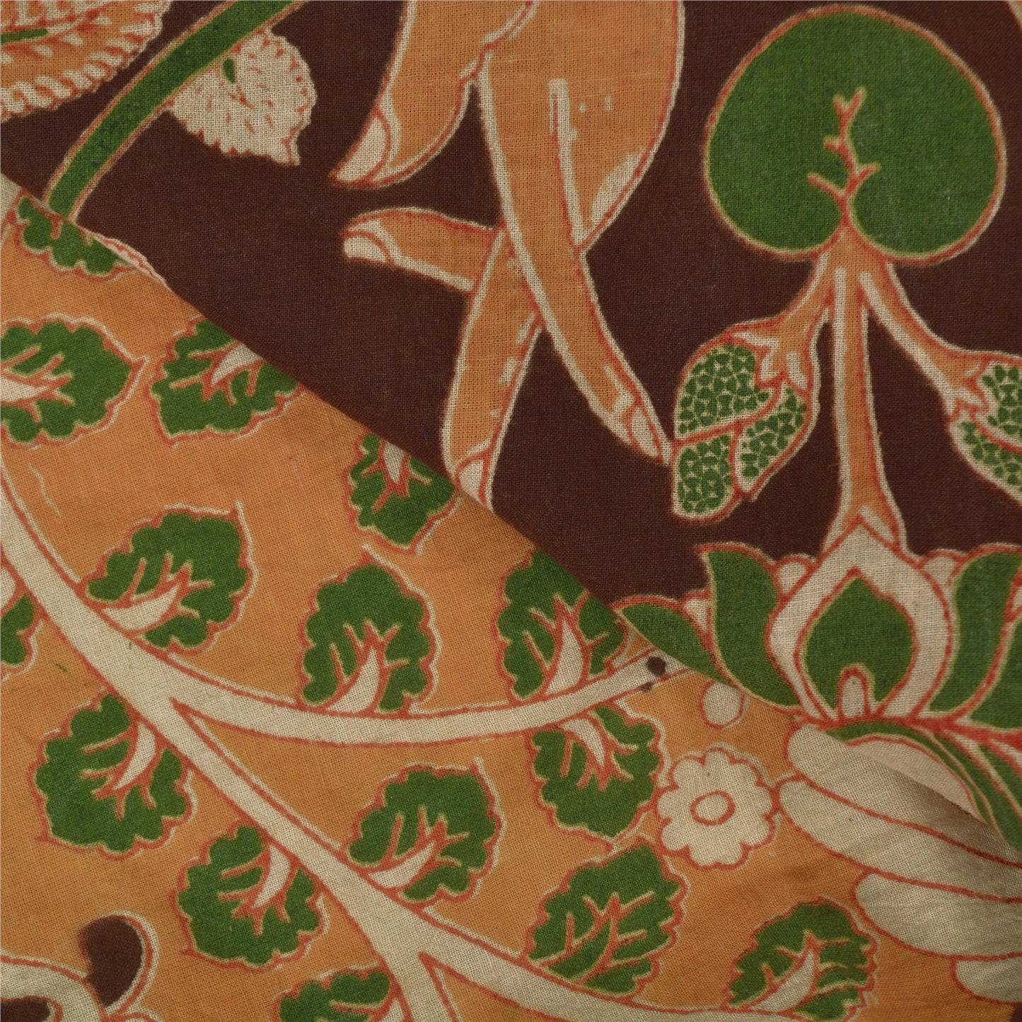 Sanskriti Vintage Brown Sarees 100% Pure Cotton Kalamkari Sari Craft Sustainable Fabric