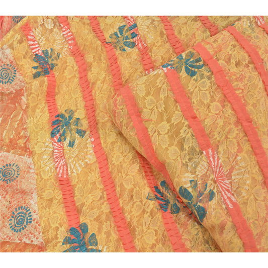 Sanskriti Vintage Cream Sarees Net Mesh Embroidered Woven Premium Sari Sustainable Fabric