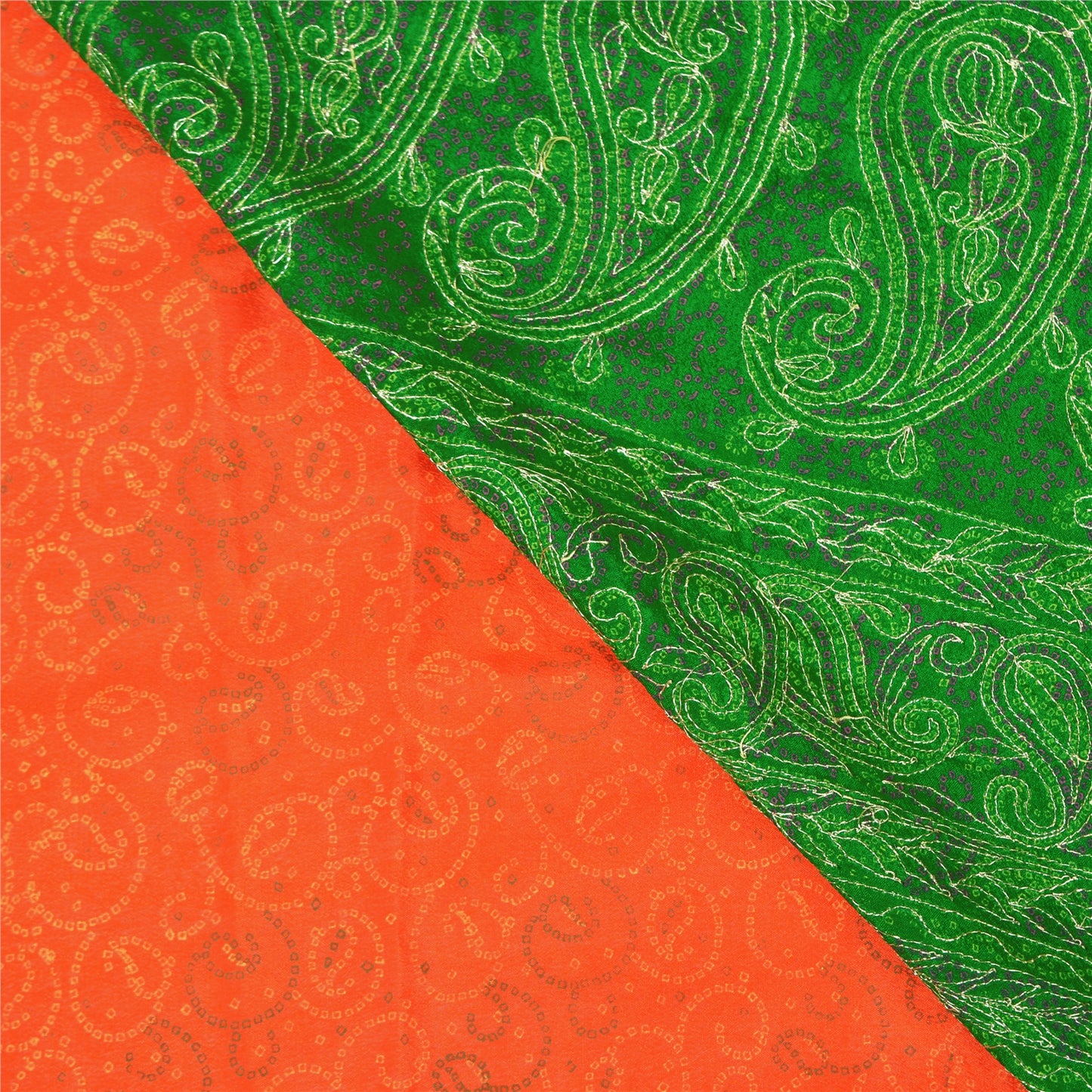 Sanskriti Vintage Orange Sarees Pure Silk Hand Beaded Premium Sari Craft Sustainable Fabric