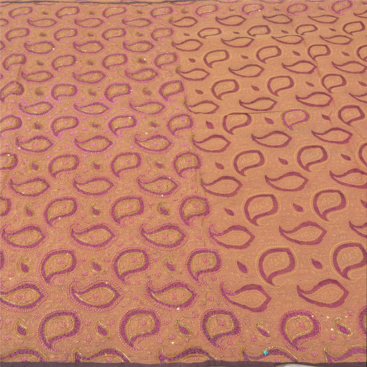 Sanskriti Vintage Purple Sarees Pure Organza Silk Hand Beaded Woven Sari Sustainable Fabric