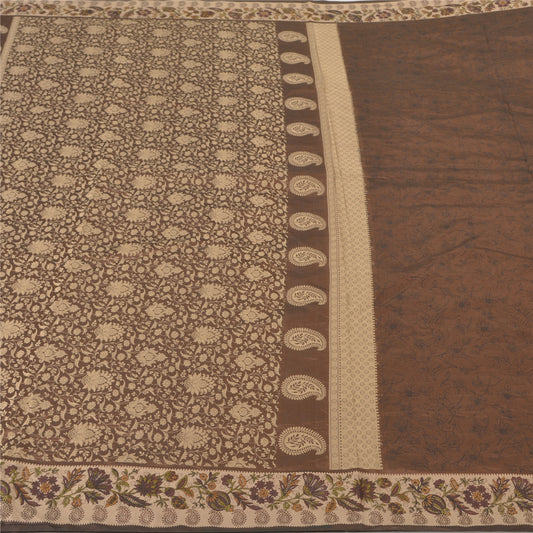 Sanskriti Vintage Brown Indian Sarees Pure Silk Woven Printed Sari Craft Sustainable Fabric