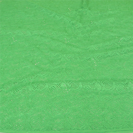 Sanskriti Vintage Green Indian Sarees Net Mesh Woven Cultural Sari Craft Sustainable Fabric