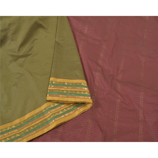 Sanskriti Vintage Green Sarees Art Silk Woven Ilkal Premium Sari 5 Yard Sustainable Fabric