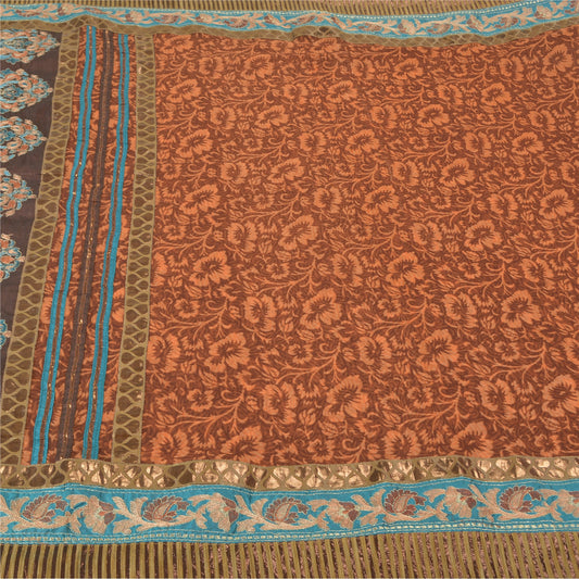 Sanskriti Vintage Brown Sarees Georgette Embroidered Premium Sari Craft Sustainable Fabric