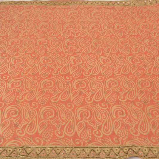 Sanskriti Vintage Peach Sarees Blend Georgette Hand Beaded Premium Sari Sustainable Fabric