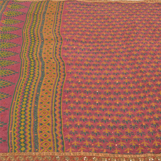 Sanskriti Vintage Purple Sarees Blend Georgette Hand Beaded Ethnic Sari Sustainable Fabric