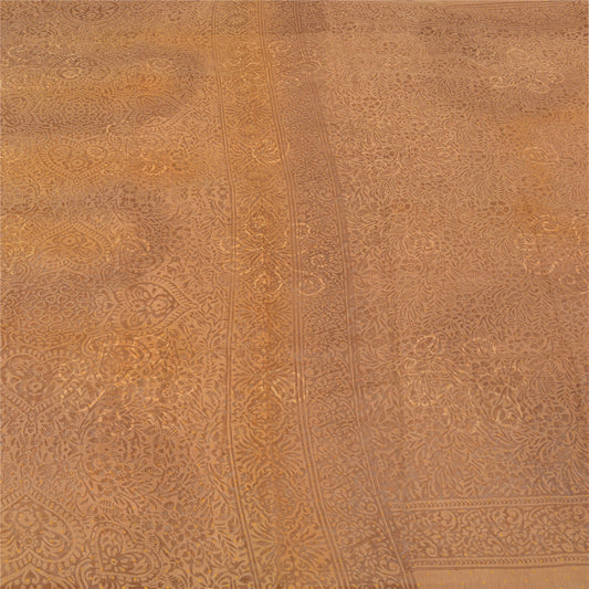 Sanskriti Vintage Brown Indian Sarees Art Silk Woven Sari Craft 5 Yard Sustainable Fabric