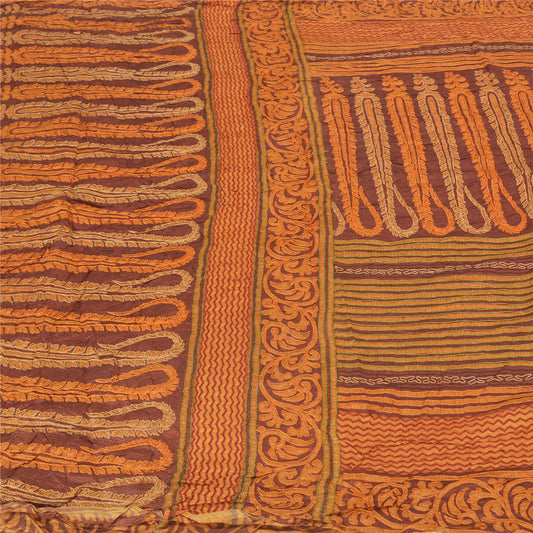 Sanskriti Vintage Saffron Sarees Pure Silk Hand Embroidered Premium Sari Sustainable Fabric