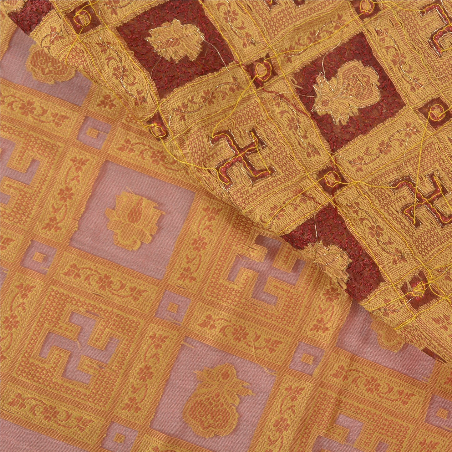 Санскритские винтажные индийские сари из чистой органзы из шелка, вручную расшитое бисером, сари из экологически чистой ткани