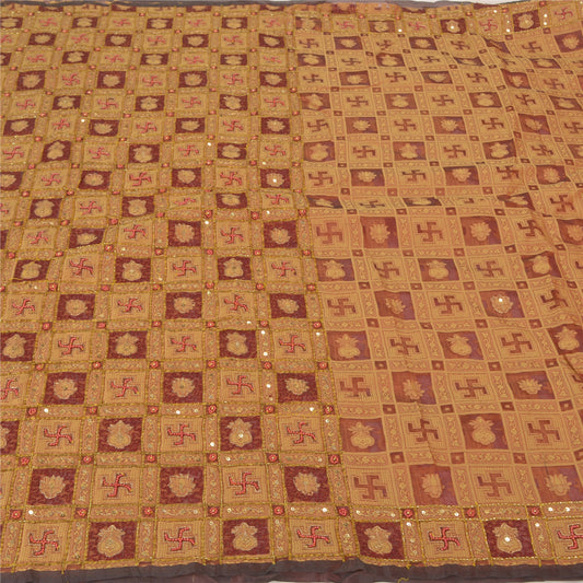 Sanskriti Vintage Indian Sarees Pure Organza Silk Hand Beaded Woven Sari Sustainable Fabric