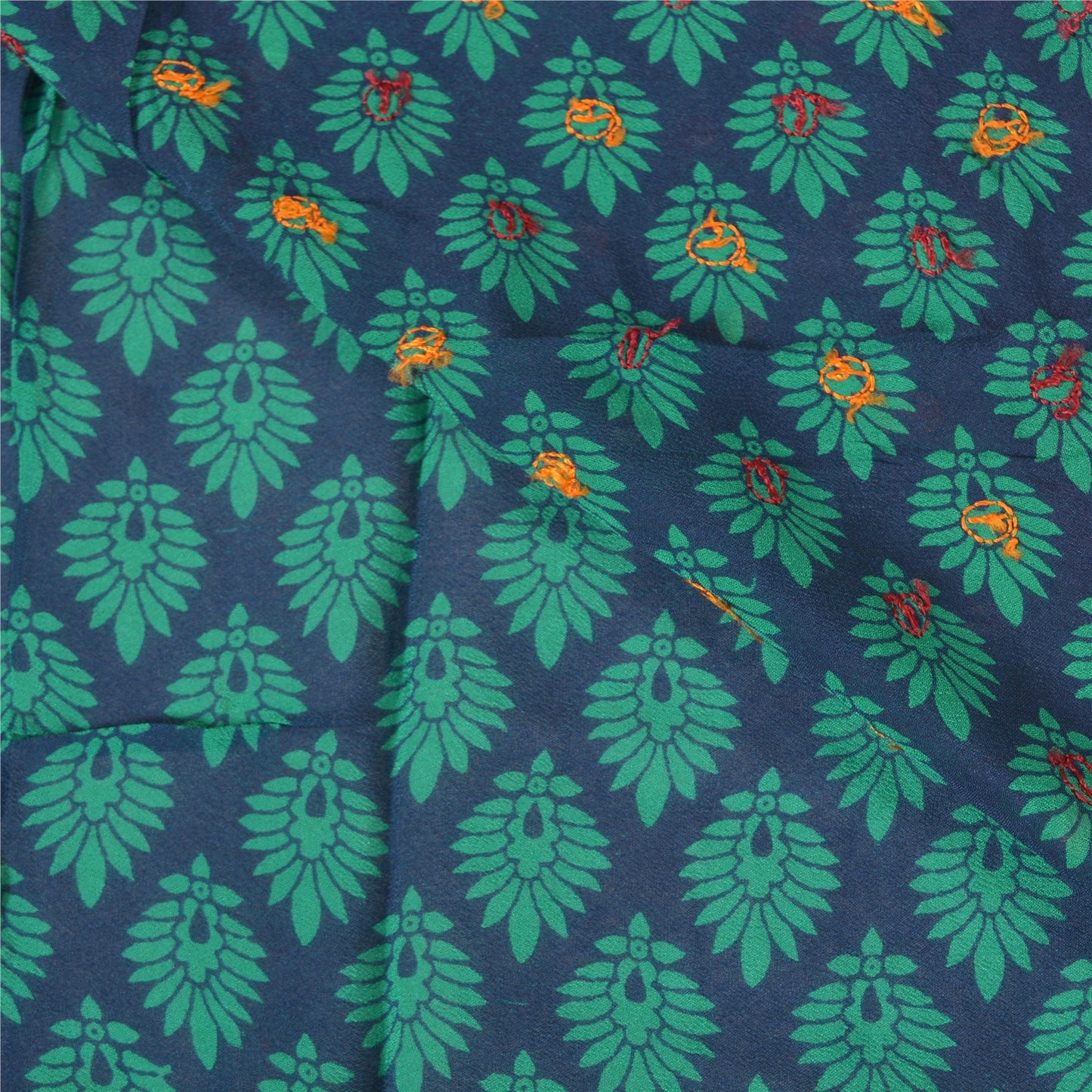 Sanskriti Vintage Dark Red Sarees Blend Georgette Hand Beaded Sari Craft Sustainable Fabric