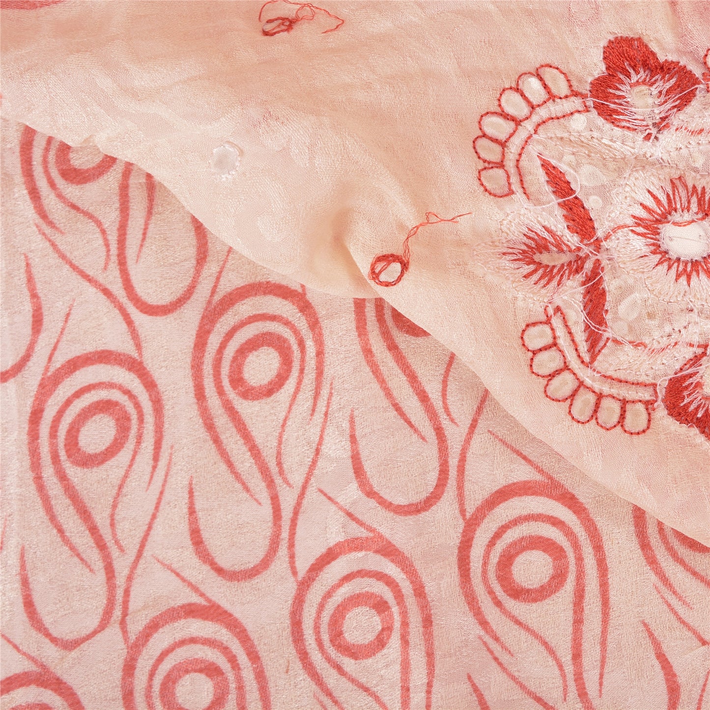 Sanskriti Vintage Ivory Sarees Blend Georgette Hand Beaded Woven Sari Sustainable Fabric