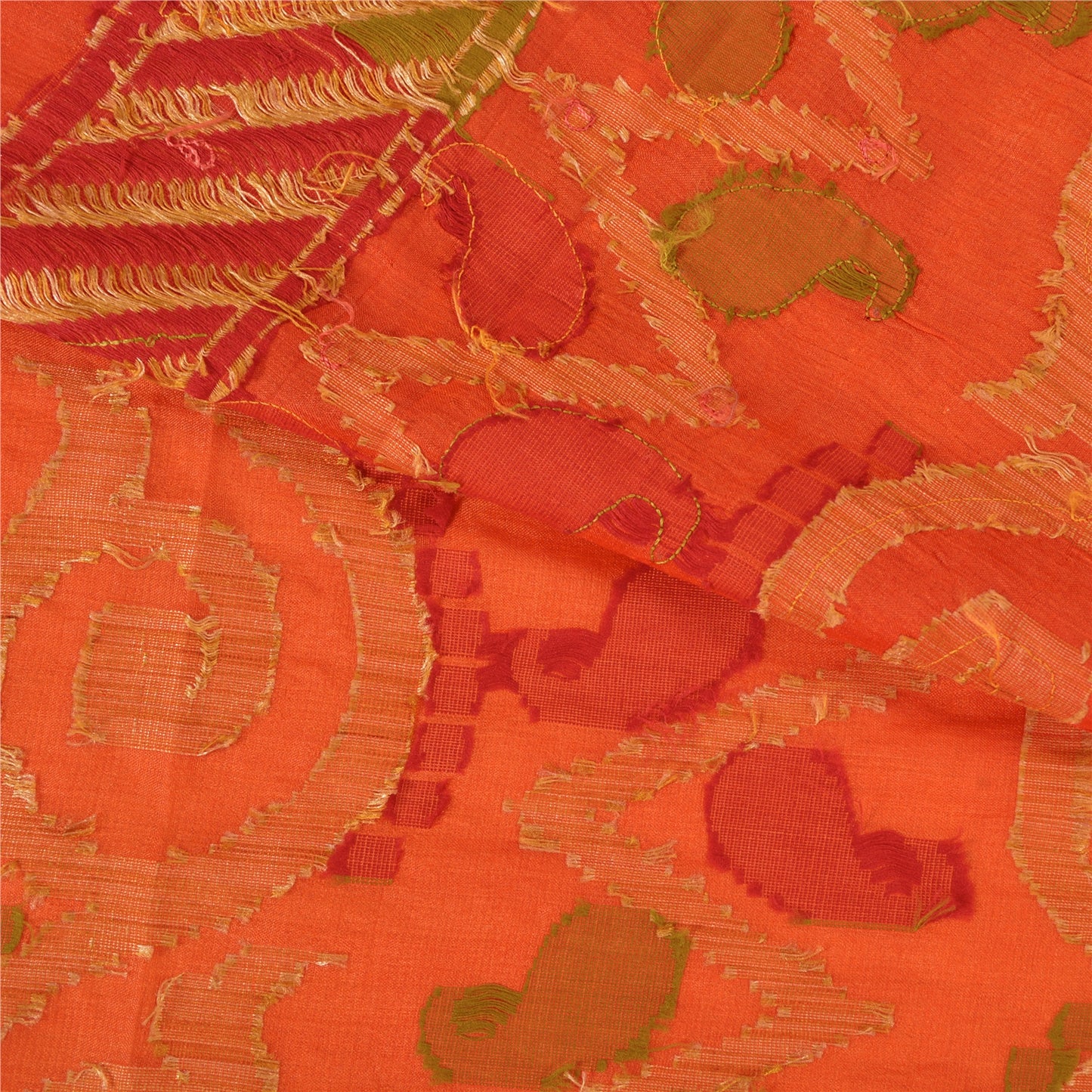 Sanskriti Vintage Orange Sarees Ren Silke Håndvævet Sari Håndværksmæssigt Bæredygtigt Stoff