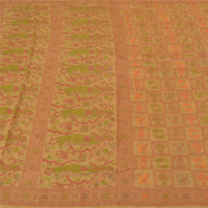 Sanskriti Vintage Beige Sarees 100% Pure Silk Woven Baluchari Human Sari Fabric