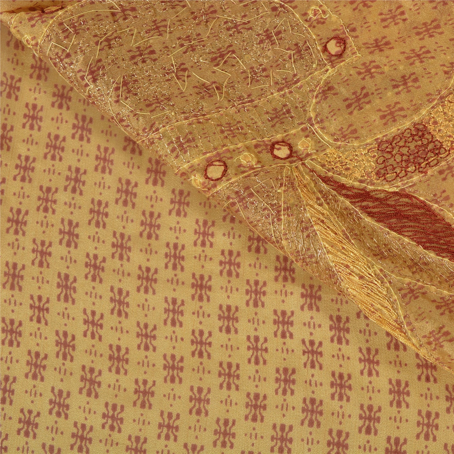 Sanskriti Vintage Cream Sarees Cotton Silk Hand Beaded Premium Sari Craft Sustainable Fabric