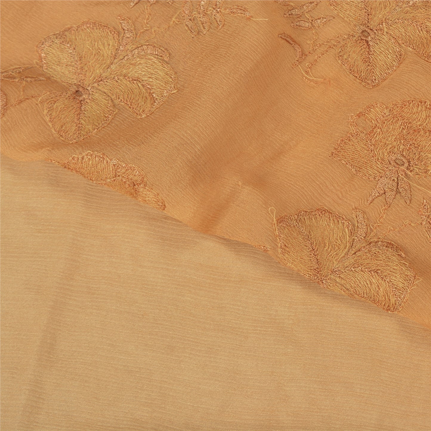 Sanskriti Vintage Peach Sarees Pure Chiffon Silk Embroidered Premium Sari Sustainable Fabric