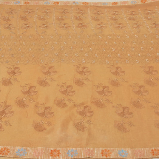 Sanskriti Vintage Peach Sarees Pure Chiffon Silk Embroidered Premium Sari Sustainable Fabric