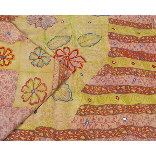 Sanskriti Vintage Indian Sarees Blend Georgette Embroidered Premium Sari Sustainable Fabric