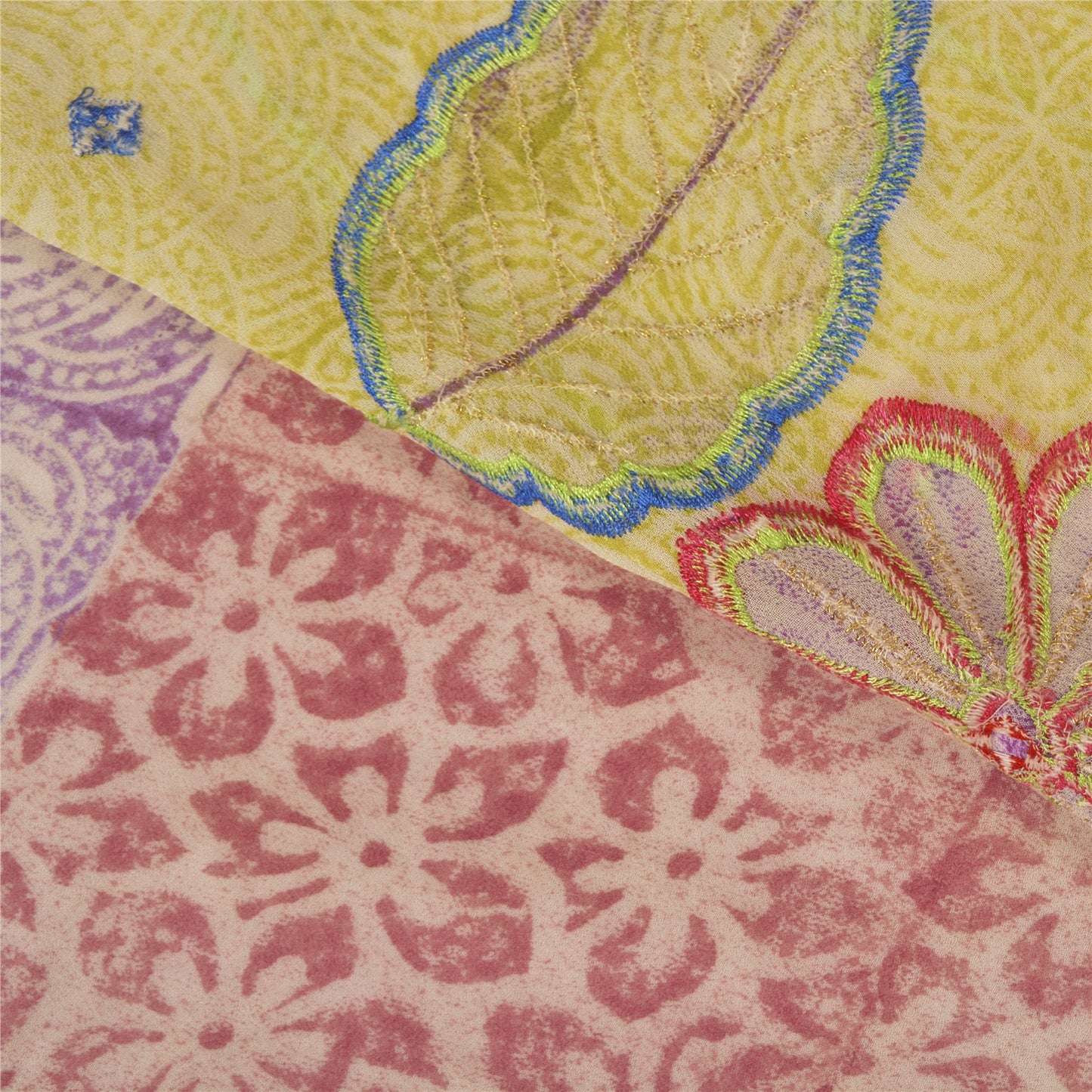 Sanskriti Vintage Indian Sarees Blend Georgette Embroidered Premium Sari Sustainable Fabric