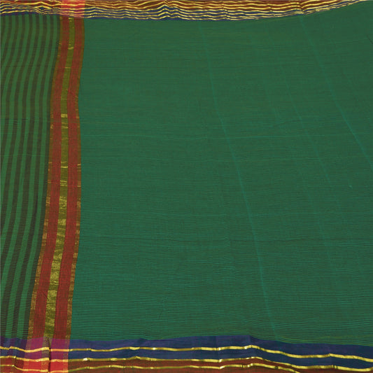 Sanskriti Vintage Green Sarees Cotton Silk Woven Ilkal Premium Sari 5 YD Sustainable Fabric