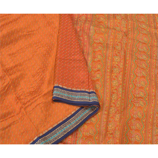 Sanskriti Vintage Orange Sarees Pure Silk Painted Woven Premium Sari Sustainable Fabric