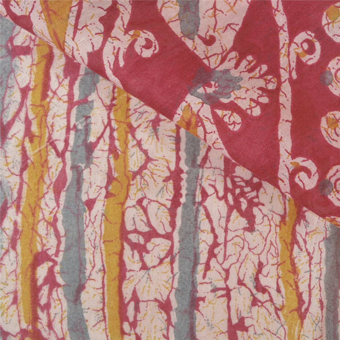 Sanskriti Vintage Pink Sarier Bomuld Batik Trykt Vævet Sari Håndværk 5 Yards Bæredygtigt Stof