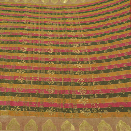 Sanskriti Vintage Indian Sarees Art Silk Woven Painted Premium Sari Craft Sustainable Fabric