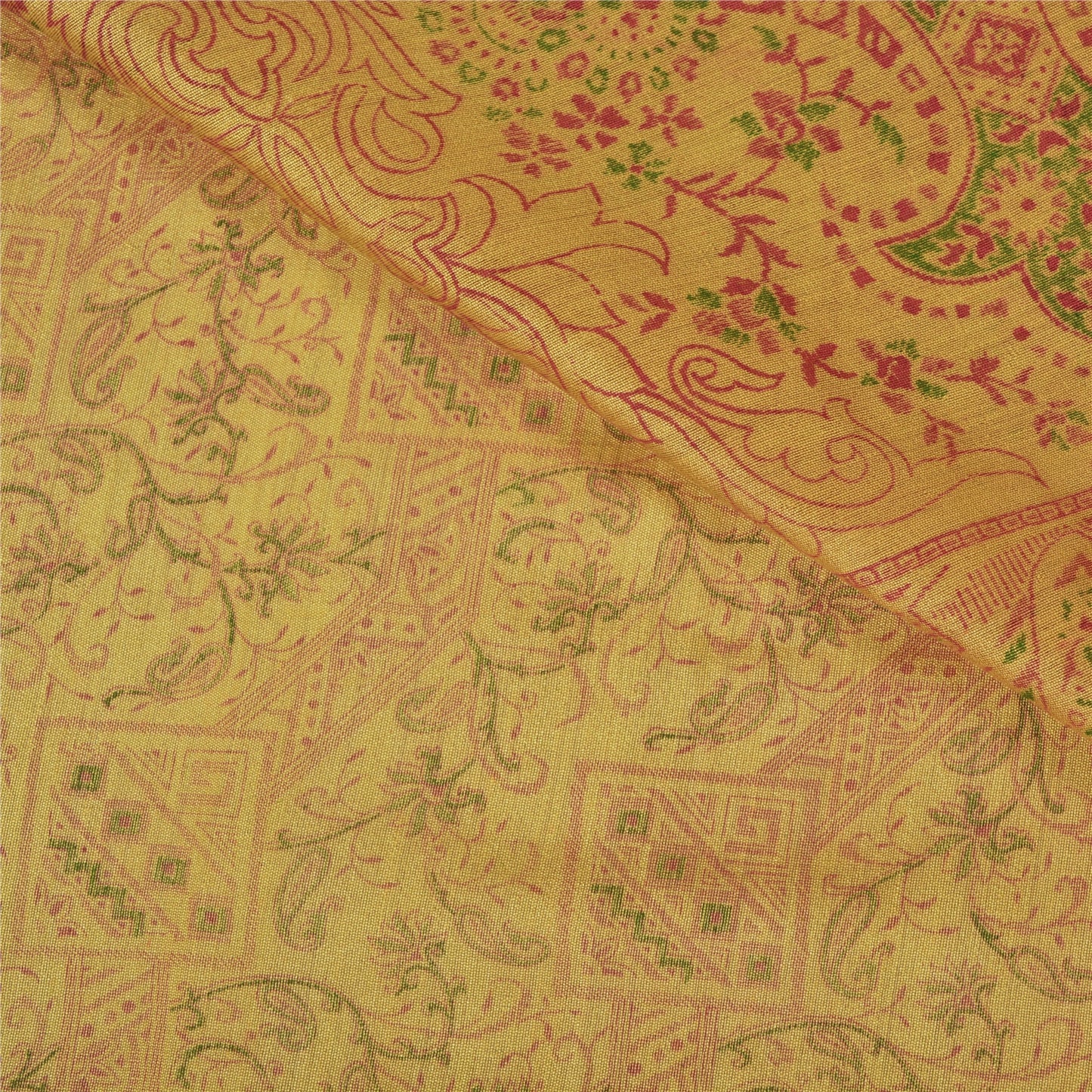 Sanskriti Vintage Golden Sarees Blend Silk Printed Premium Sari Craft Sustainable Fabric