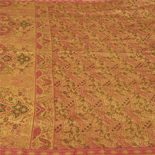 Sanskriti Vintage Golden Sarees Blend Silk Printed Premium Sari Craft Sustainable Fabric