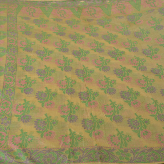 Sanskriti Vintage Cream Indian Sarees Pure Silk Hand-Woven Sari Craft Sustainable Fabric