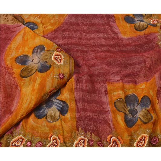 Sanskriti Vintage Indian Sarees Blend Georgette Embroidered Premium Sari Sustainable Fabric