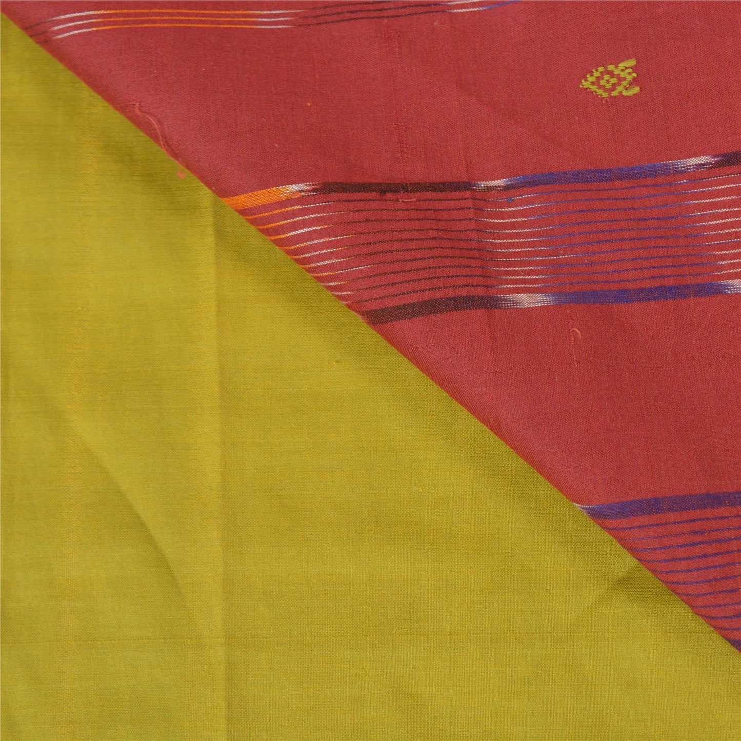 Sanskriti Vintage Green Sarees 100% Pure Cotton Hand-Woven Ikat Sari Sustainable Fabric