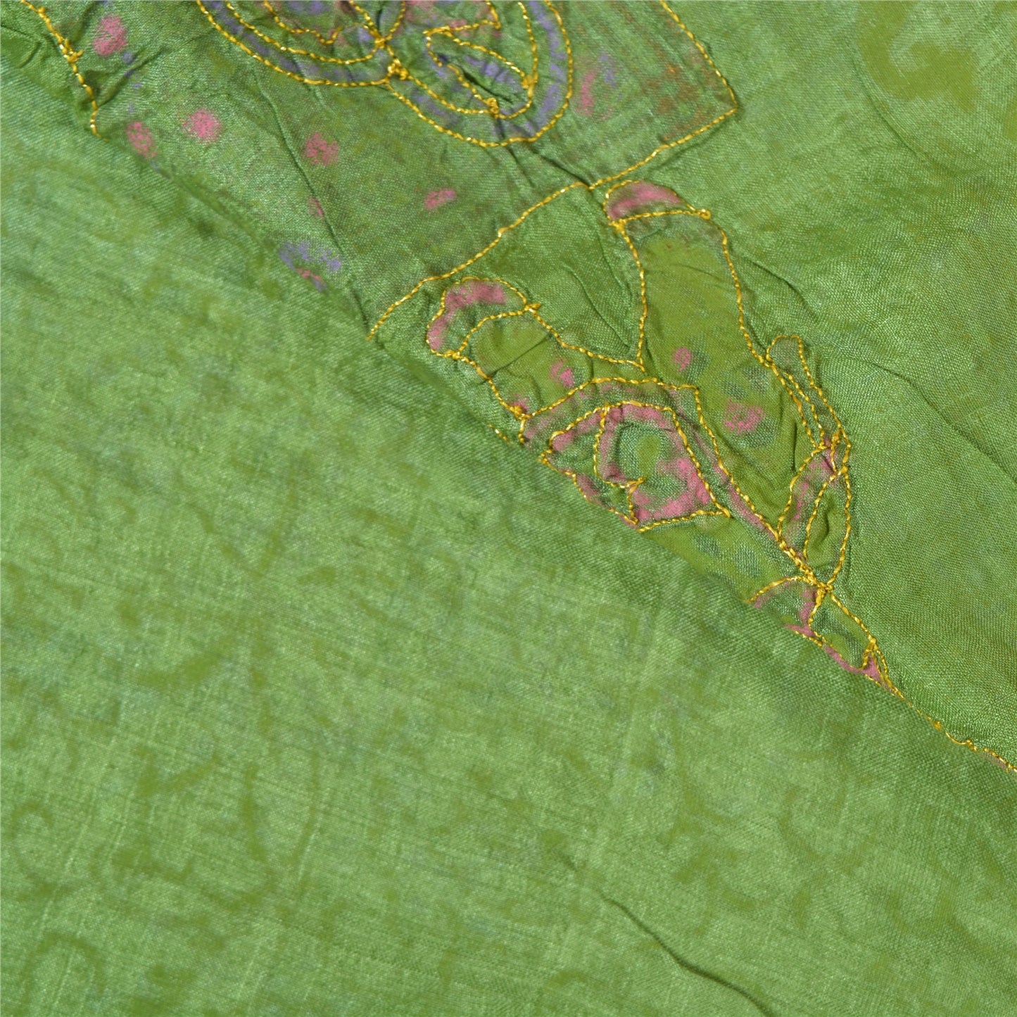 Sanskriti Vintage Green Sarees Pure Silk Hand Beaded Premium Sari Craft Sustainable Fabric