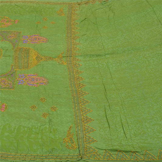 Sanskriti Vintage Green Sarees Pure Silk Hand Beaded Premium Sari Craft Sustainable Fabric