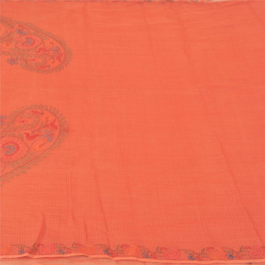 Sanskriti Vintage Peach Sarees Pure Cotton Printed Woven Kota Doria Sari Sustainable Fabric