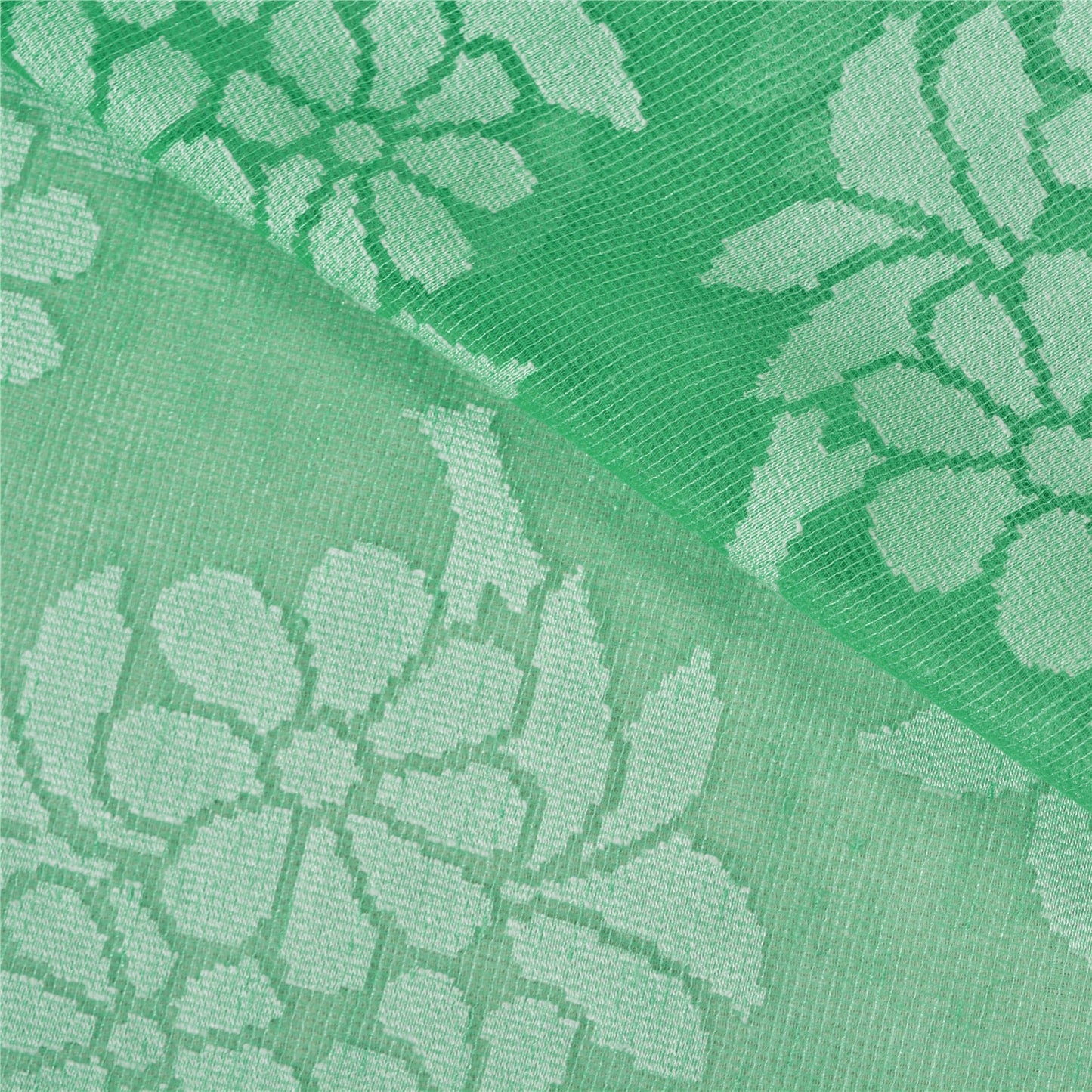 Sanskriti Vintage Green Indian Sarees Net Mesh Woven Premium Sari Craft Sustainable Fabric