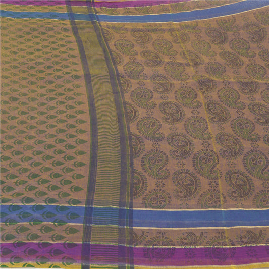 Sanskriti Vintage Purple Indian Sarees Cotton Printed Sari Craft 5 Yard Sustainable Fabric